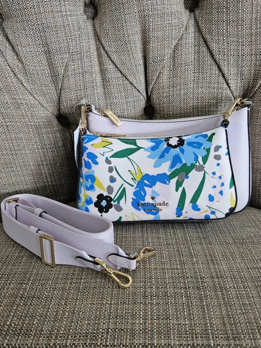 NWT Kate Spade Festival Floral Duo Crossbody Cream/Multicolor with Lavender Bag